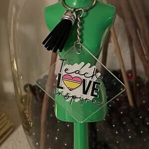 Teach Love Inspire Inspirational Teacher Acrylic Keychains Black Tassel 1.96"